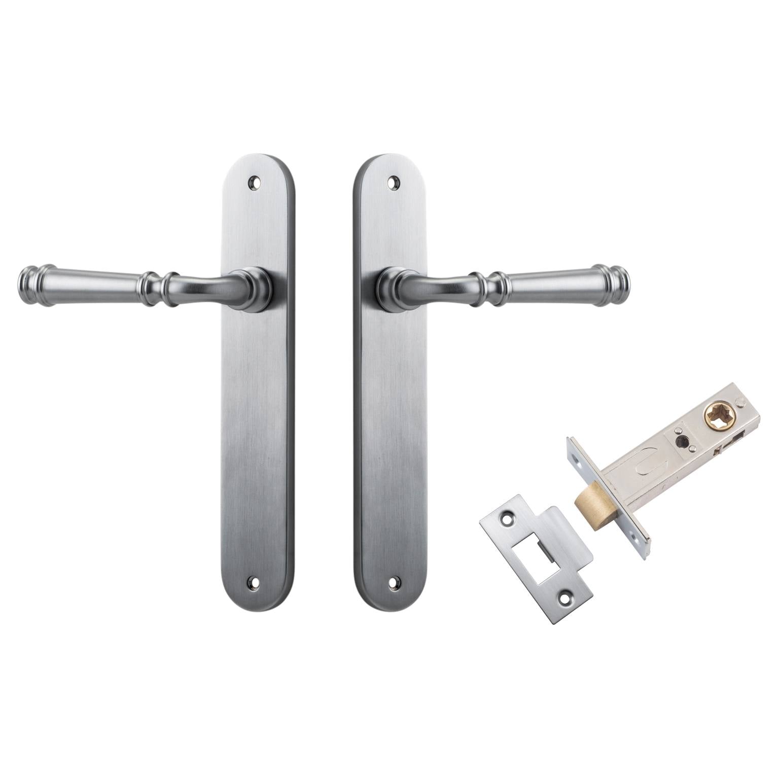 Verona Lever Oval Backplate Passage Kit Brushed Chrome