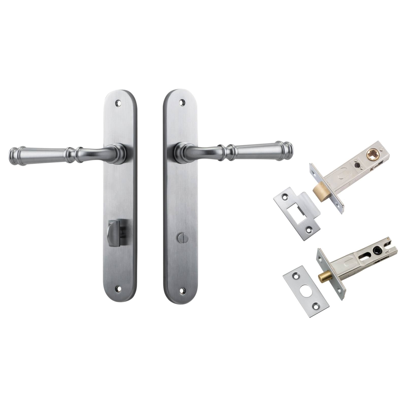 Verona Lever Oval Backplate Privacy Kit w Privacy Turn Brushed Chrome