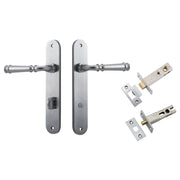 Verona Lever Oval Backplate Privacy Kit w Privacy Turn Brushed Chrome