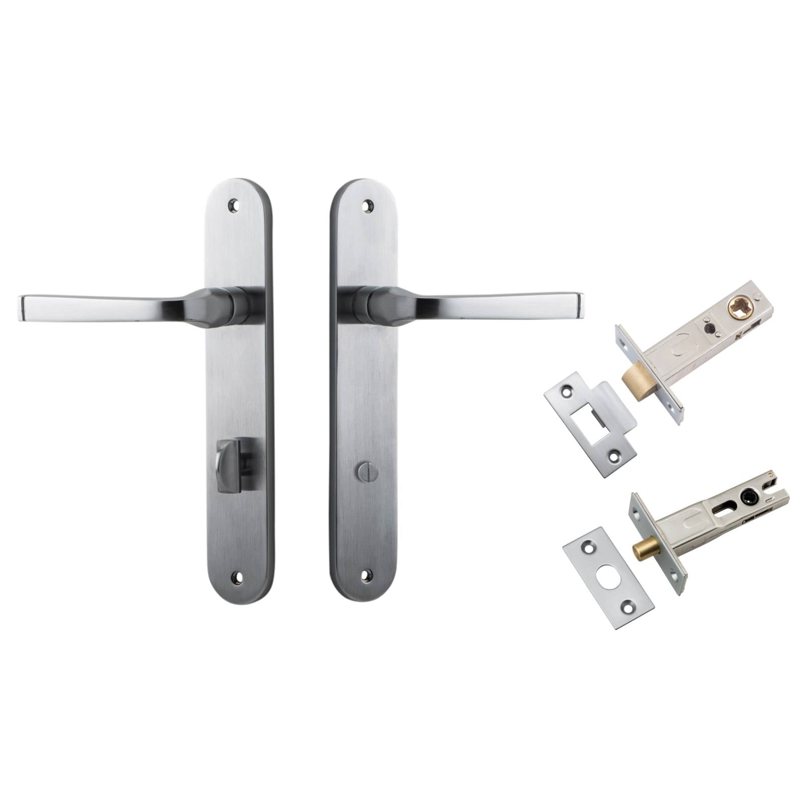 Annecy Lever Oval Backplate Privacy Kit w Privacy Turn Brushed Chrome