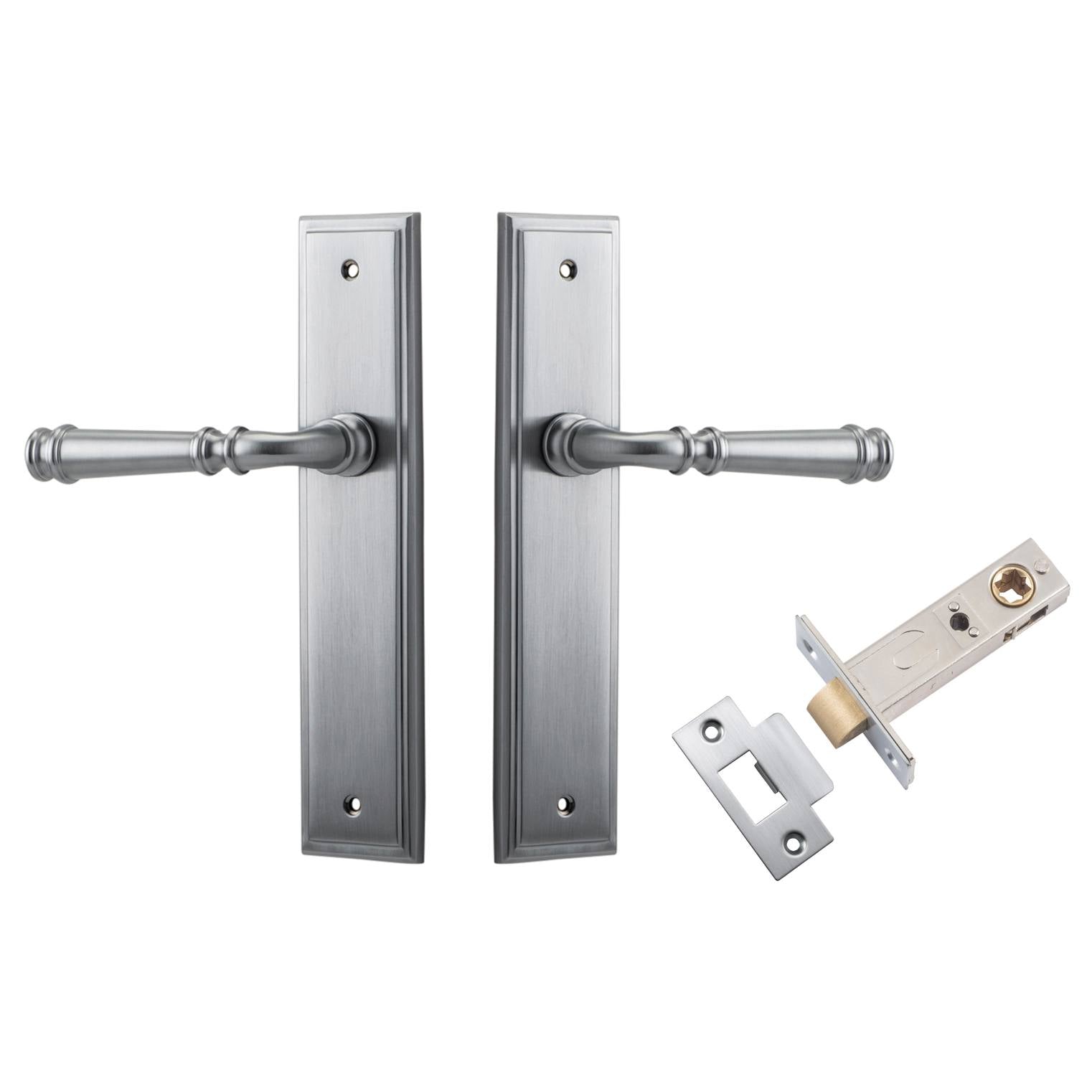 Verona Lever Stepped Backplate Passage Kit Brushed Chrome