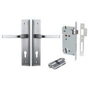 Annecy Lever Stepped Backplate Entrance Kit w High Security Lock Brushed Chrome