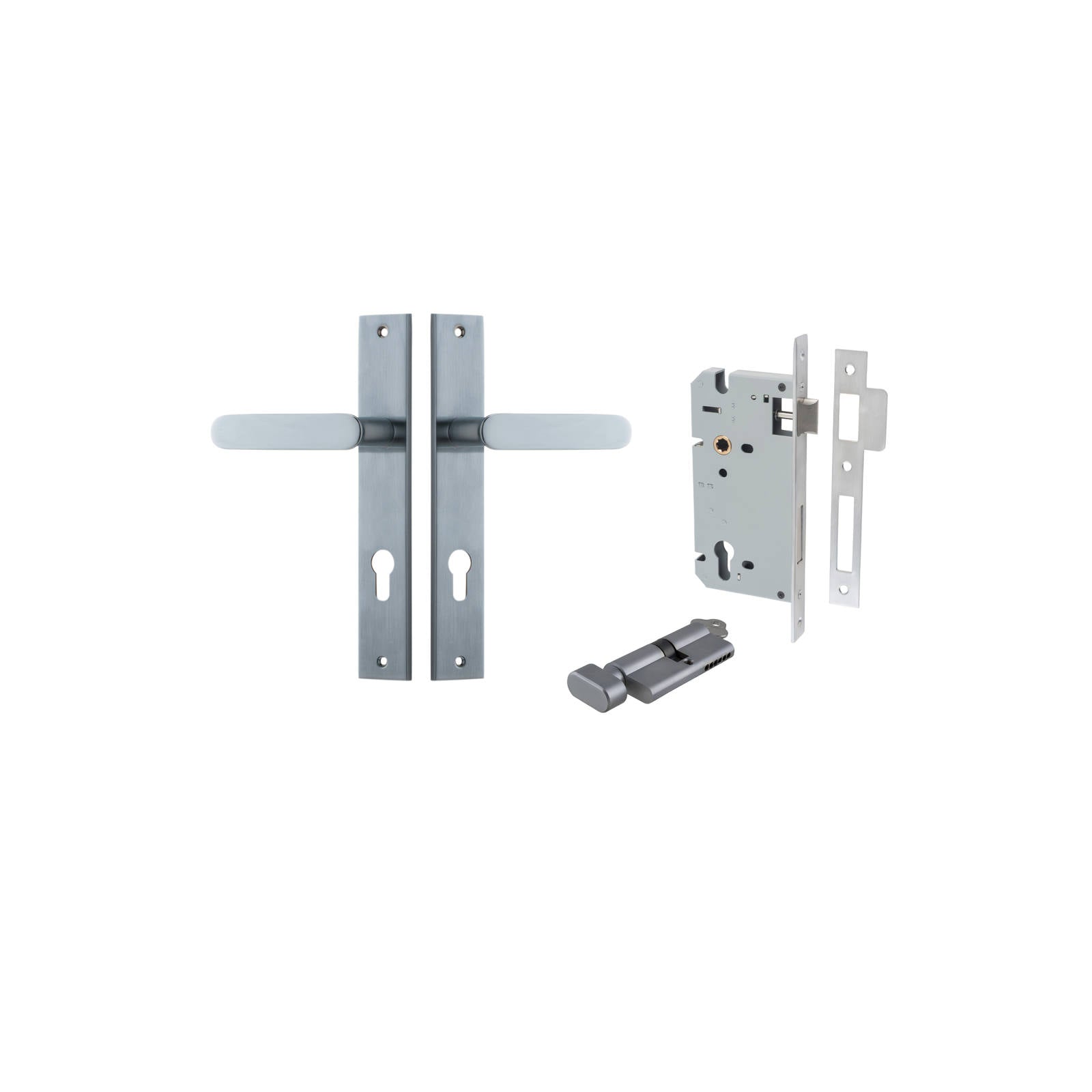 Bronte Lever Rectangular Backplate Entrance Kit w High Security Lock Brushed Chrome