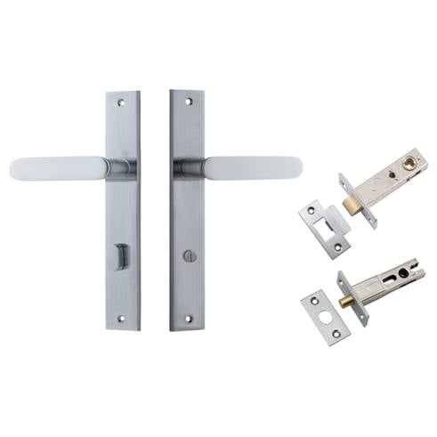 Bronte Lever Rectangular Backplate Privacy Kit w Privacy Turn Brushed Chrome