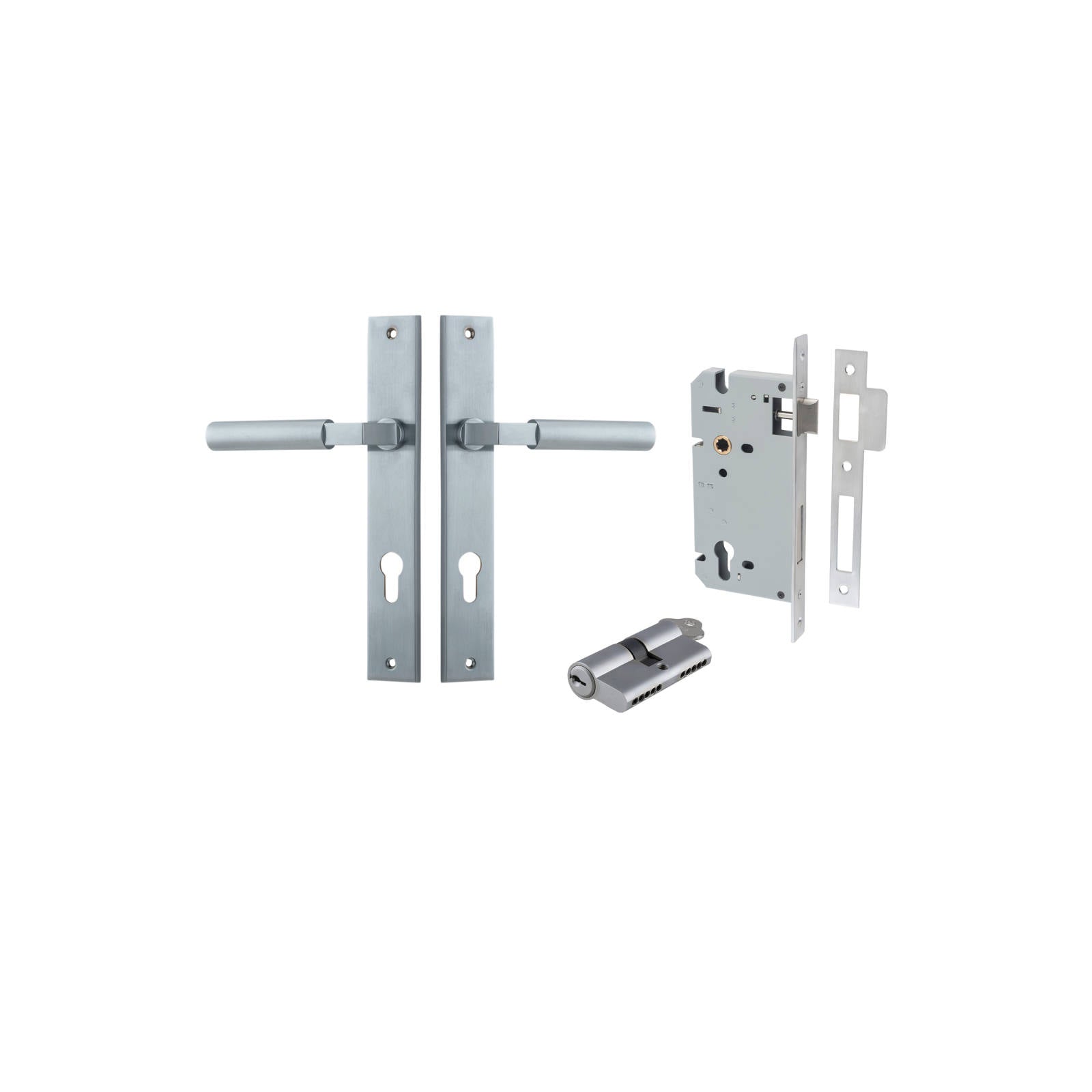 Berlin Lever Rectangular Backplate Entrance Kit w High Security Lock Brushed Chrome