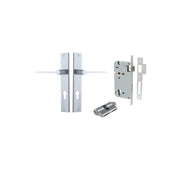 Como Lever Rectangular Backplate Entrance Kit w High Security Lock Brushed Chrome
