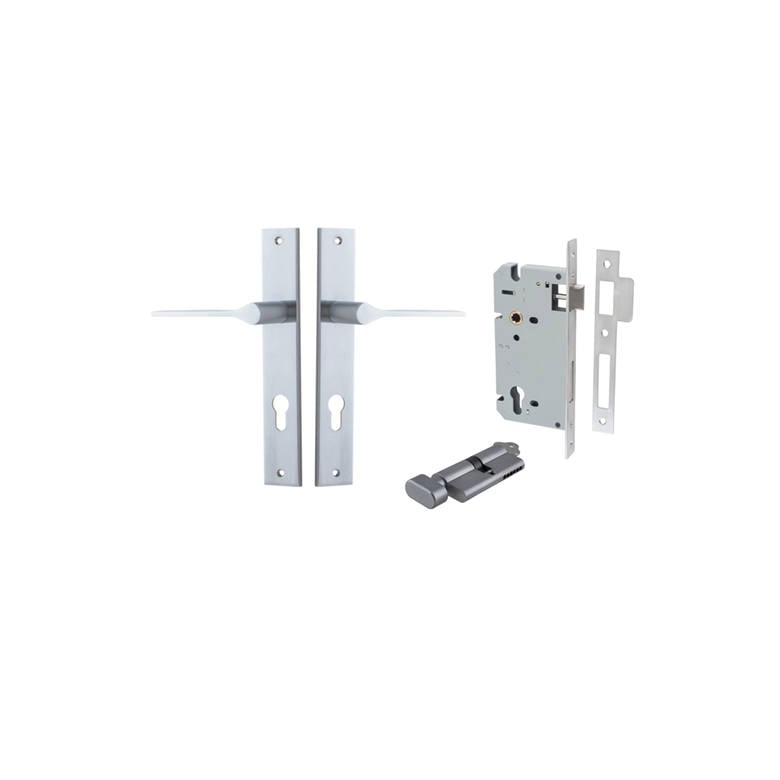 Como Lever Rectangular Backplate Entrance Kit w High Security Lock Brushed Chrome