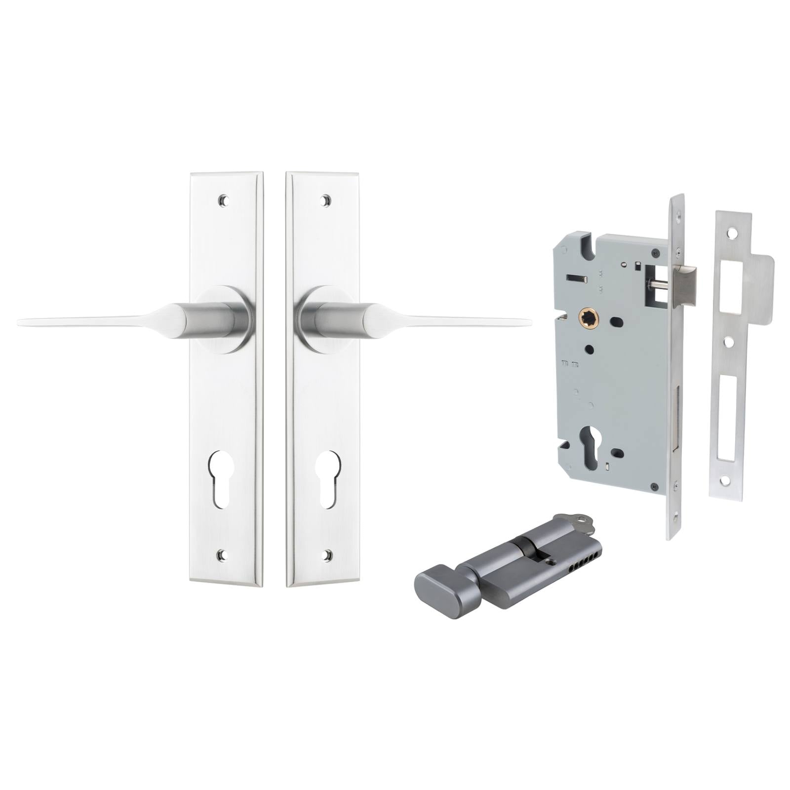 Como Lever Chamfered Backplate Entrance Kit w High Security Lock Brushed Chrome