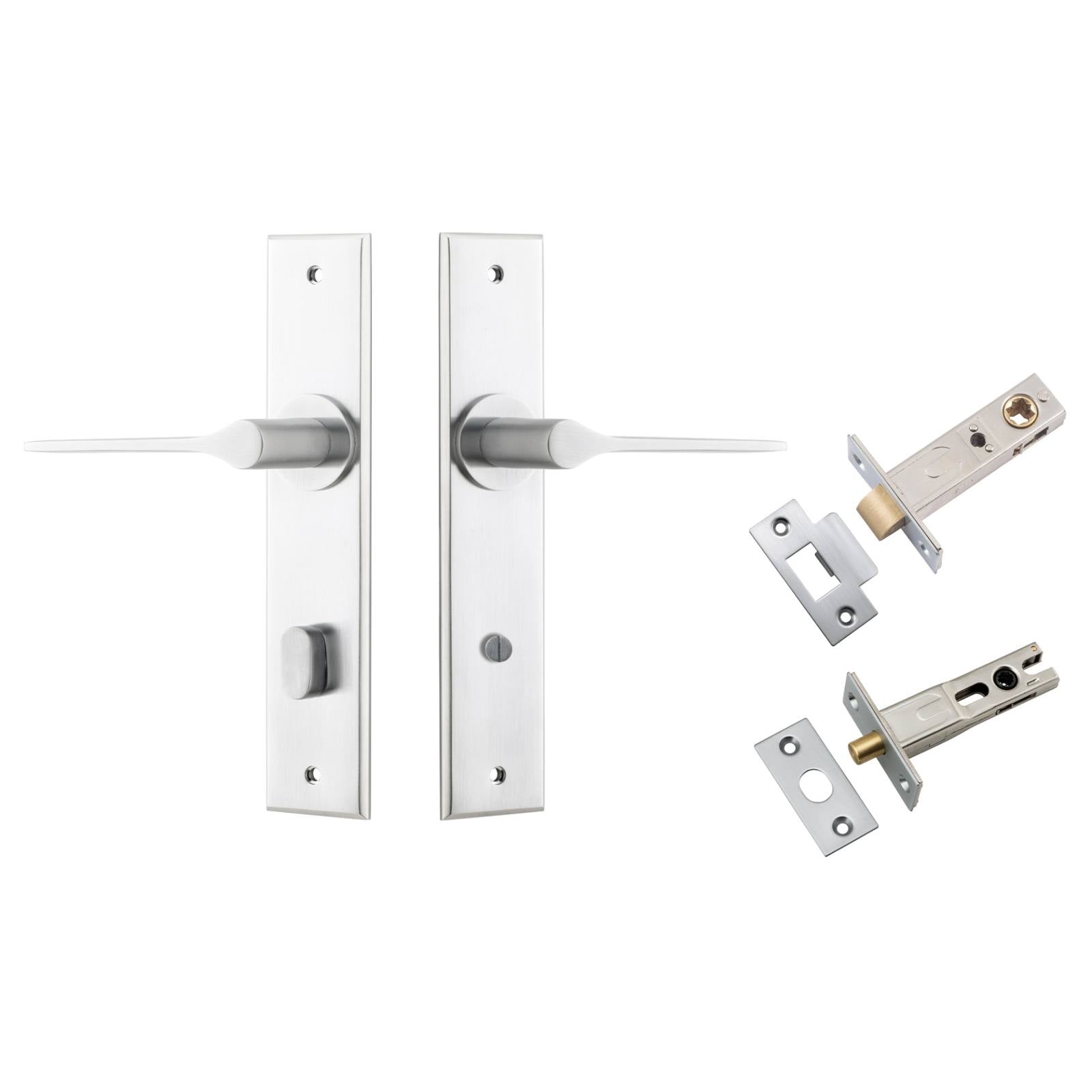 Como Lever Chamfered Backplate Privacy Kit Brushed Chrome