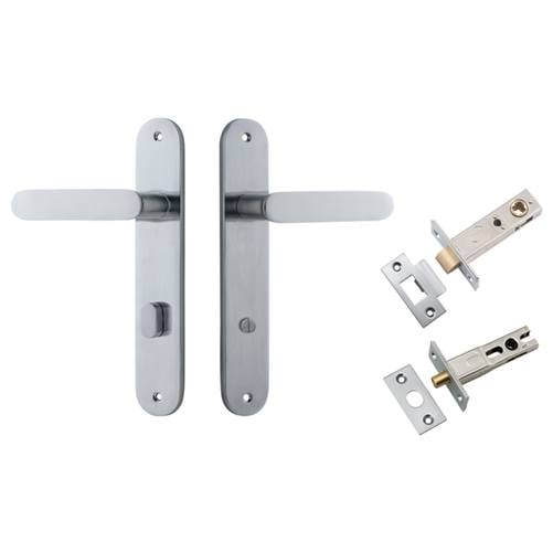 Bronte Lever Oval Backplate Privacy Kit w Privacy Turn Brushed Chrome
