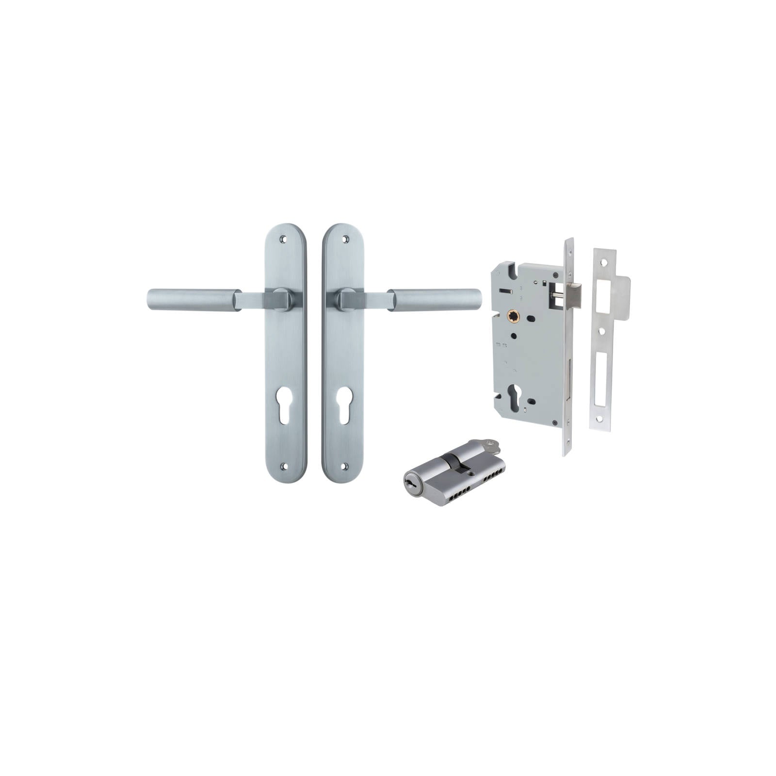 Berlin Lever Oval Backplate Entrance Kit w High Security Lock Brushed Chrome
