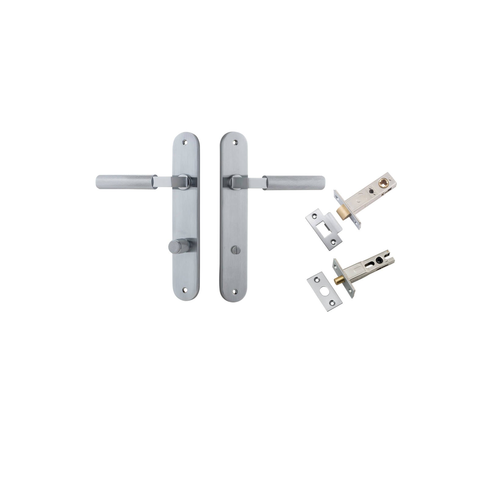 Brunswick Lever Oval Backplate Privacy Kit Brushed Chrome