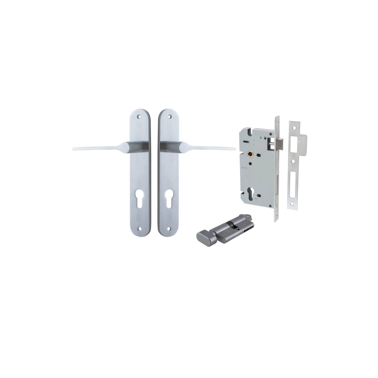 Como Lever Oval Backplate Entrance Kit w High Security Lock Brushed Chrome