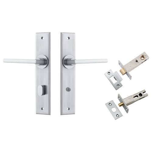 Baltimore Lever Chamfered Backplate Privacy Kit w Privacy Turn Brushed Chrome