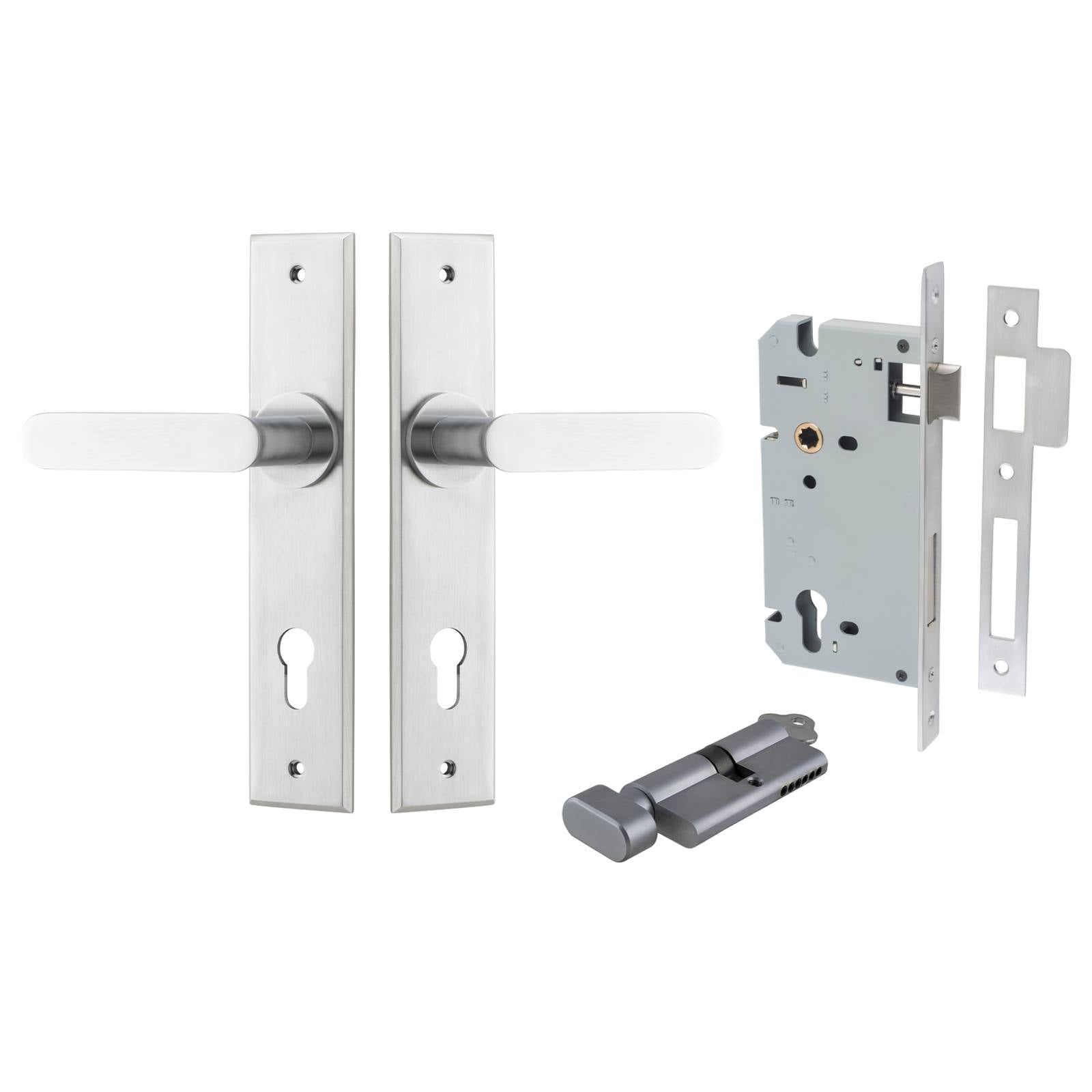 Bronte Lever Chamfered Backplate Entrance Kit w High Security Lock Brushed Chrome