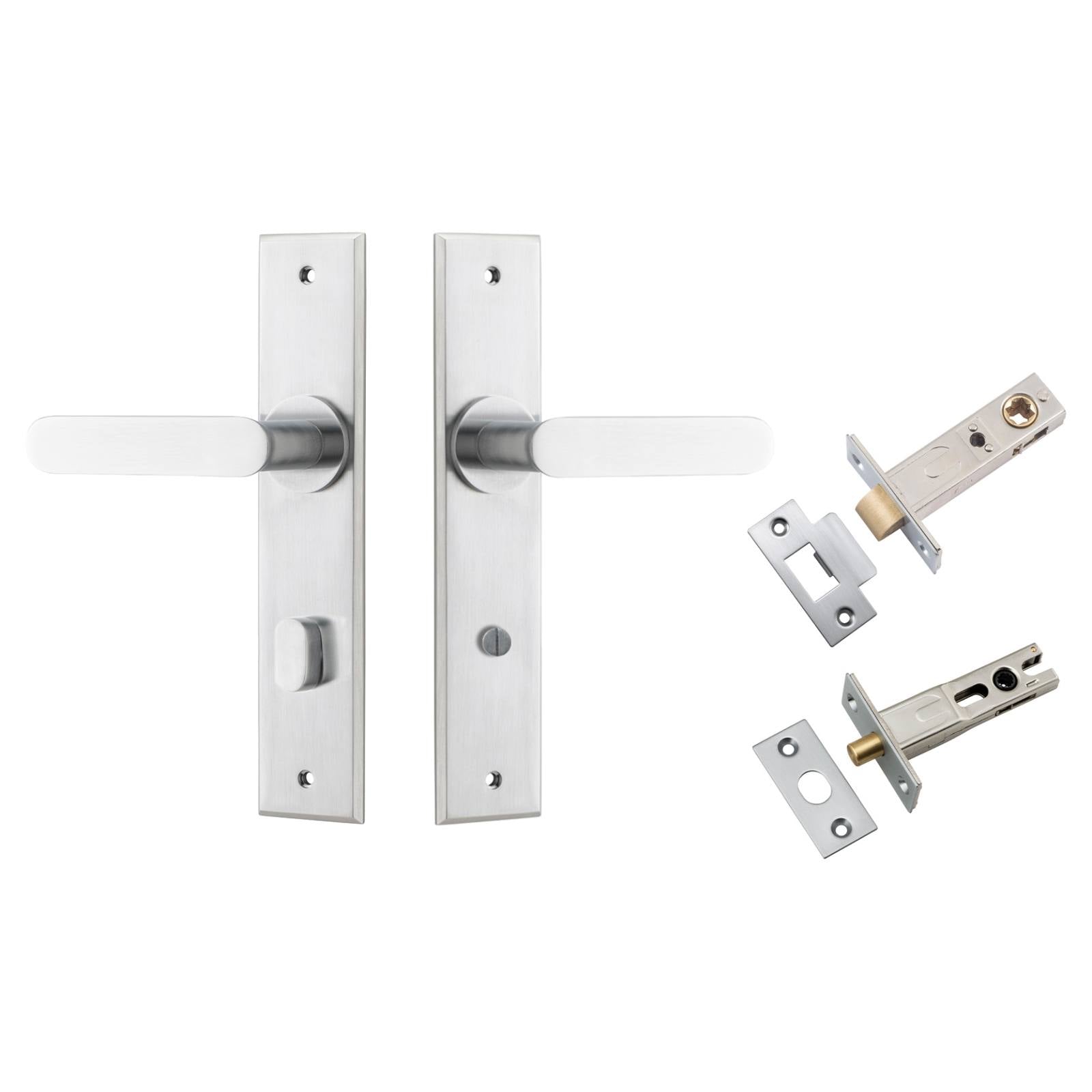 Bronte Lever Chamfered Backplate Privacy Kit w Privacy Turn Brushed Chrome