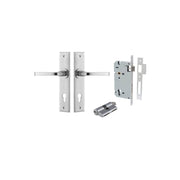 Annecy Lever Chamfered Backplate Entrance Kit w High Security Lock Brushed Chrome