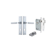 Berlin Lever Chamfered Backplate Entrance Kit w High Security Lock Brushed Chrome