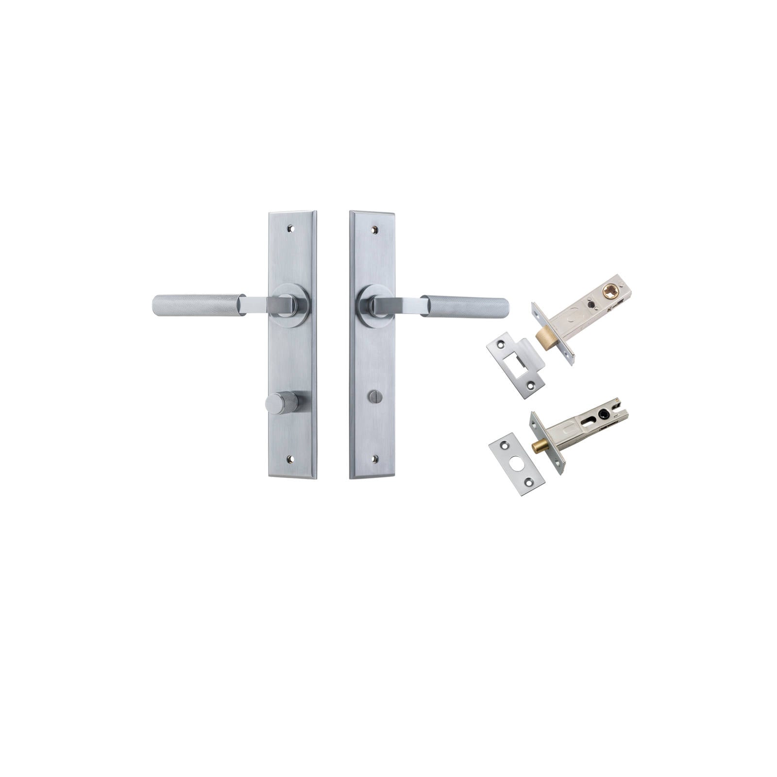 Brunswick Lever Chamfered Backplate Privacy Kit Brushed Chrome