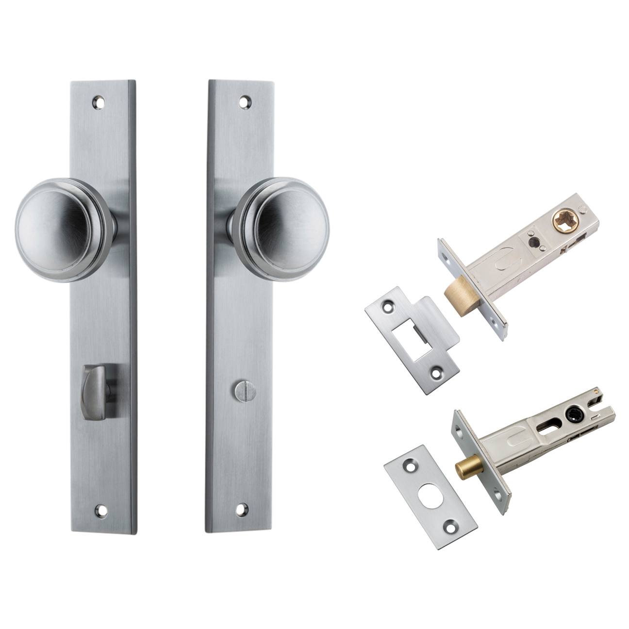Paddington Knob Rectangular Backplate Privacy Kit w Privacy Turn Brushed Chrome