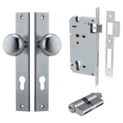 Cambridge Knob Rectangular Backplate Entrance Kit w High Security Lock Brushed Chrome
