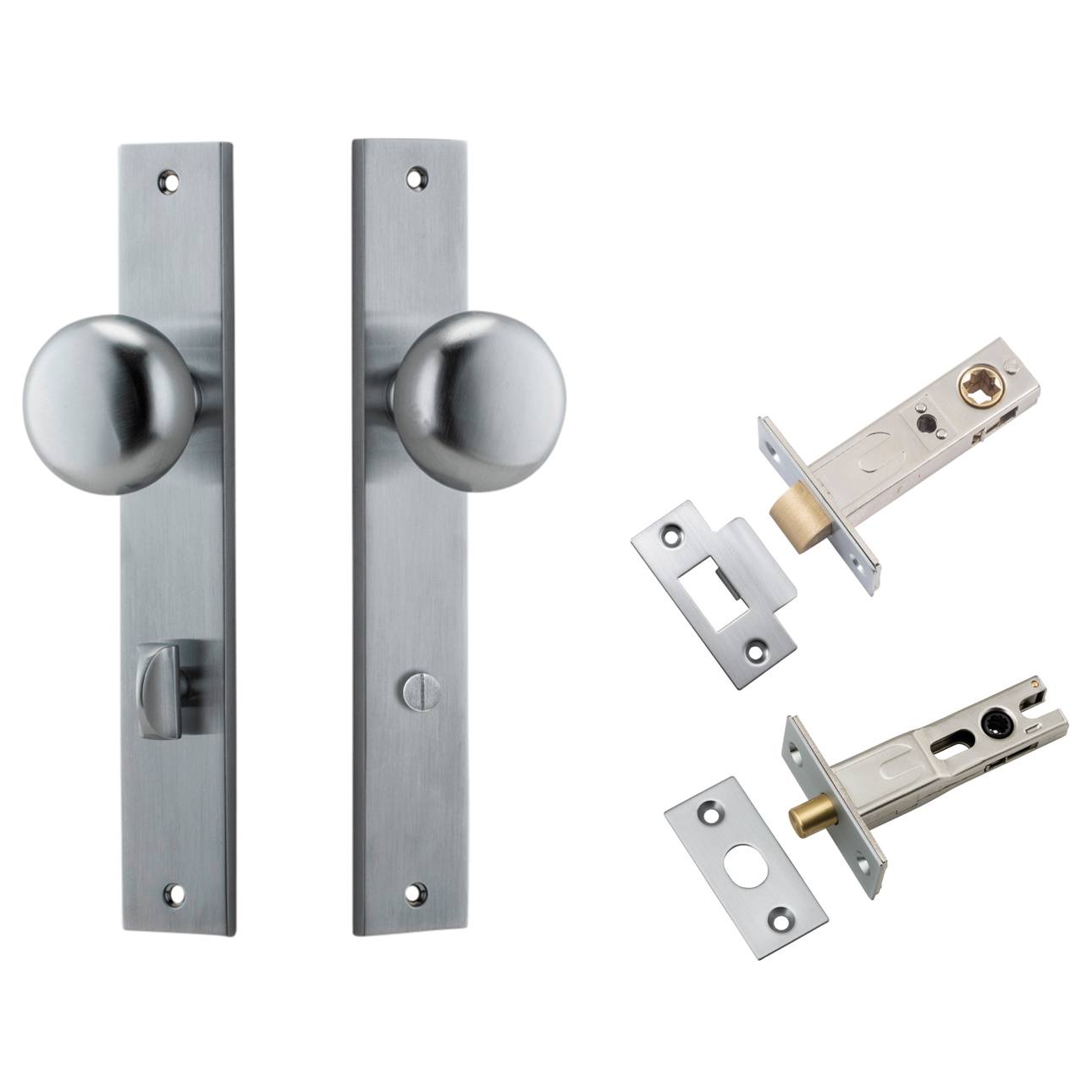 Cambridge Knob Rectangular Backplate Privacy Kit w Privacy Turn Brushed Chrome