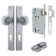 Guildford Knob Rectangular Backplate Entrance Kit w High Security Lock Brushed Chrome