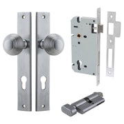 Guildford Knob Rectangular Backplate Entrance Kit w High Security Lock Brushed Chrome