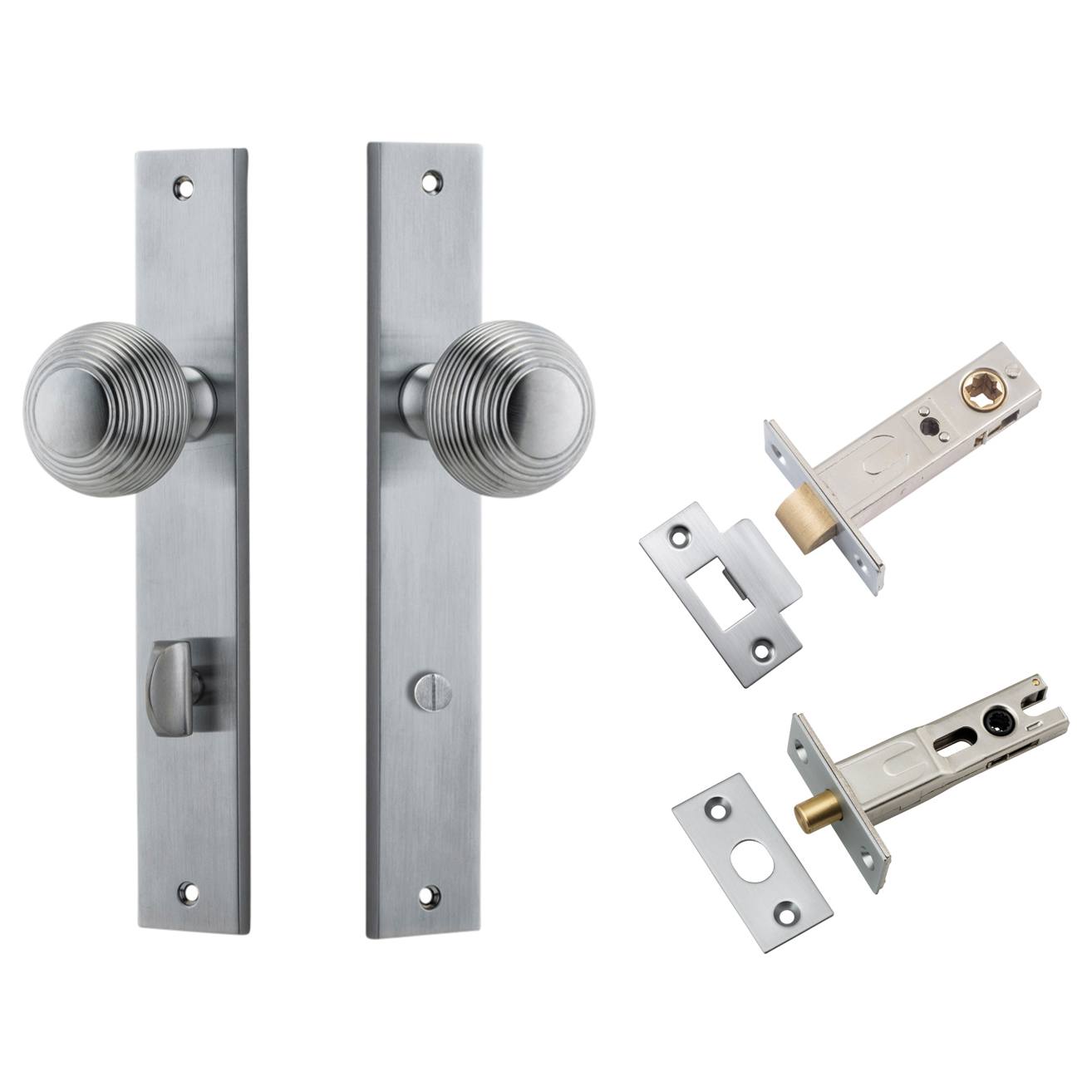 Guildford Knob Rectangular Backplate Privacy Kit w Privacy Turn Brushed Chrome