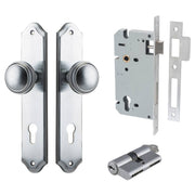 Paddington Knob Shouldered Backplate Entrance Kit w High Security Lock Brushed Chrome