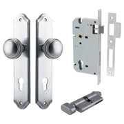 Paddington Knob Shouldered Backplate Entrance Kit w High Security Lock Brushed Chrome