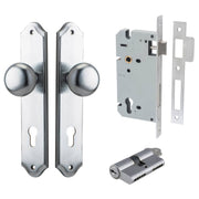 Cambridge Knob Shouldered Backplate Entrance Kit w High Security Lock Brushed Chrome