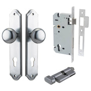 Cambridge Knob Shouldered Backplate Entrance Kit w High Security Lock Brushed Chrome