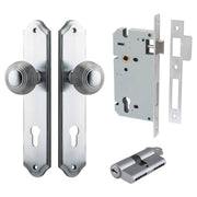 Guildford Knob Shouldered Backplate Entrance Kit w High Security Lock Brushed Chrome