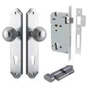 Guildford Knob Shouldered Backplate Entrance Kit w High Security Lock Brushed Chrome