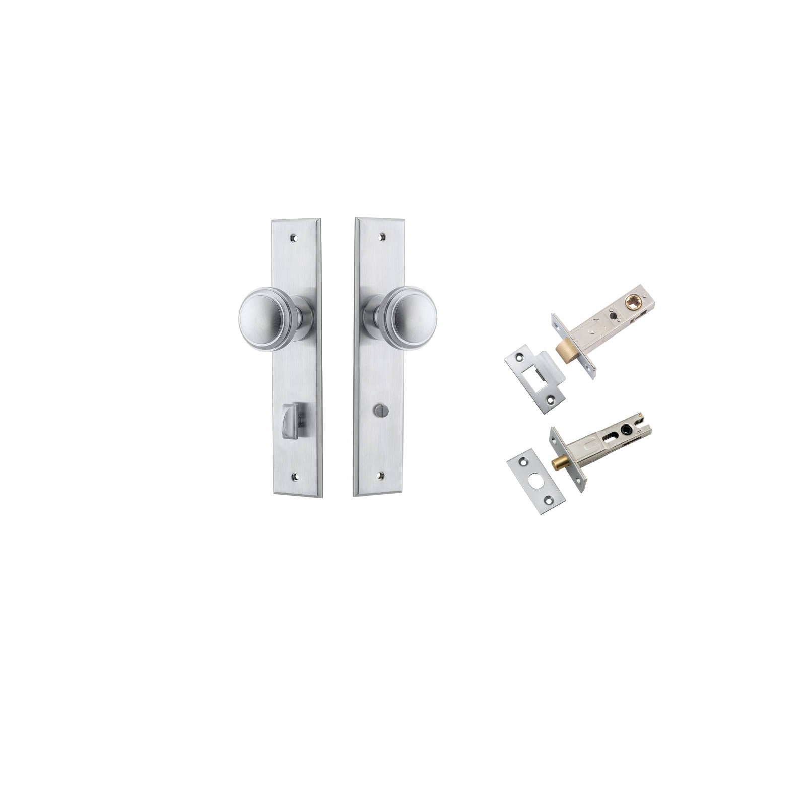 Paddington Knob Chamfered Backplate Privacy Kit w Privacy Turn Brushed Chrome