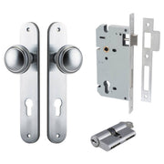 Paddington Knob Oval Backplate Entrance Kit w High Security Lock Brushed Chrome