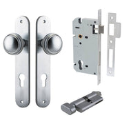 Paddington Knob Oval Backplate Entrance Kit w High Security Lock Brushed Chrome