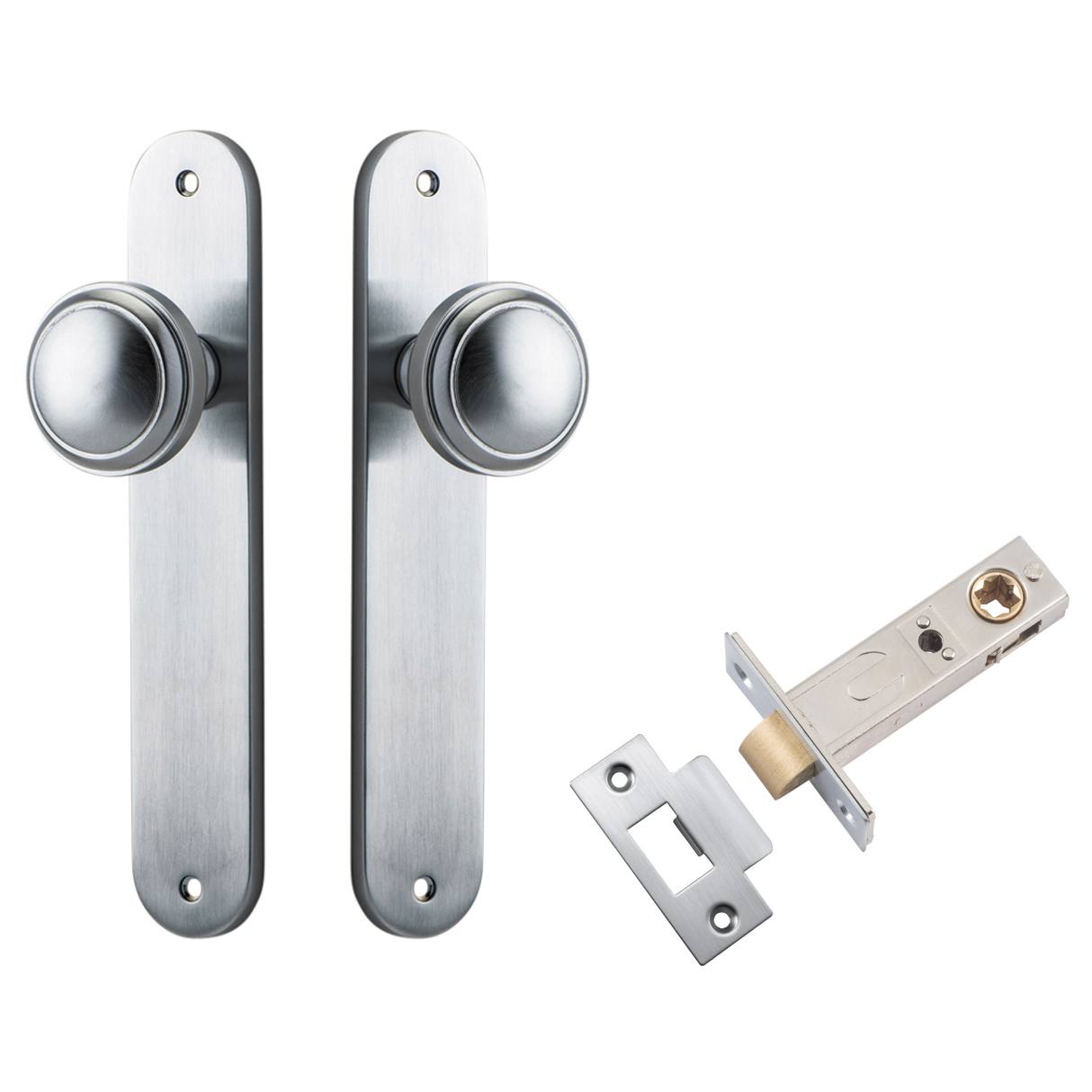 Paddington Knob Oval Backplate Passage Kit Brushed Chrome