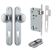 Cambridge Knob Oval Backplate Entrance Kit w High Security Lock Brushed Chrome