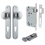 Cambridge Knob Oval Backplate Entrance Kit w High Security Lock Brushed Chrome