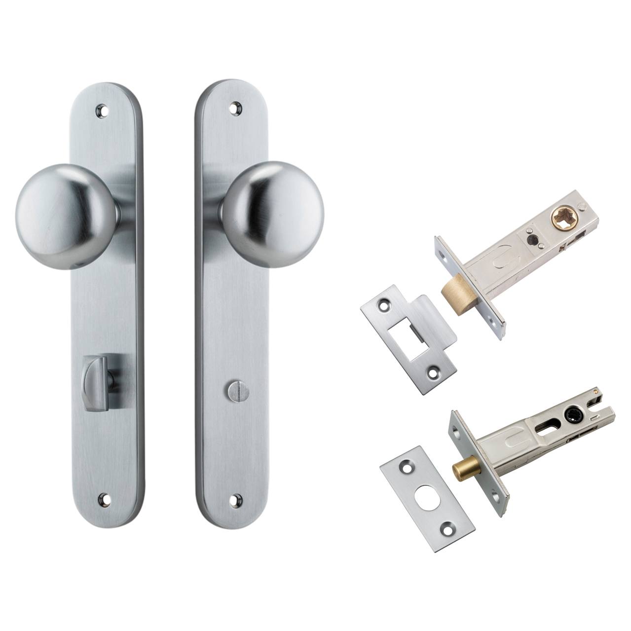 Cambridge Knob Oval Backplate Privacy Kit w Privacy Turn Brushed Chrome