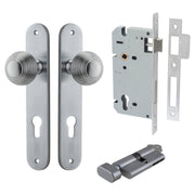 Guildford Knob Oval Backplate Entrance Kit w High Security Lock Brushed Chrome