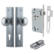 Paddington Knob Stepped Backplate Entrance Kit w High Security Lock Brushed Chrome