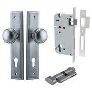 Paddington Knob Stepped Backplate Entrance Kit w High Security Lock Brushed Chrome