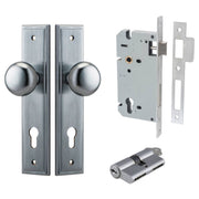 Cambridge Knob Stepped Backplate Entrance Kit w High Security Lock Brushed Chrome