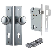 Cambridge Knob Stepped Backplate Entrance Kit w High Security Lock Brushed Chrome