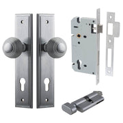 Guildford Knob Stepped Backplate Entrance Kit w High Security Lock Brushed Chrome