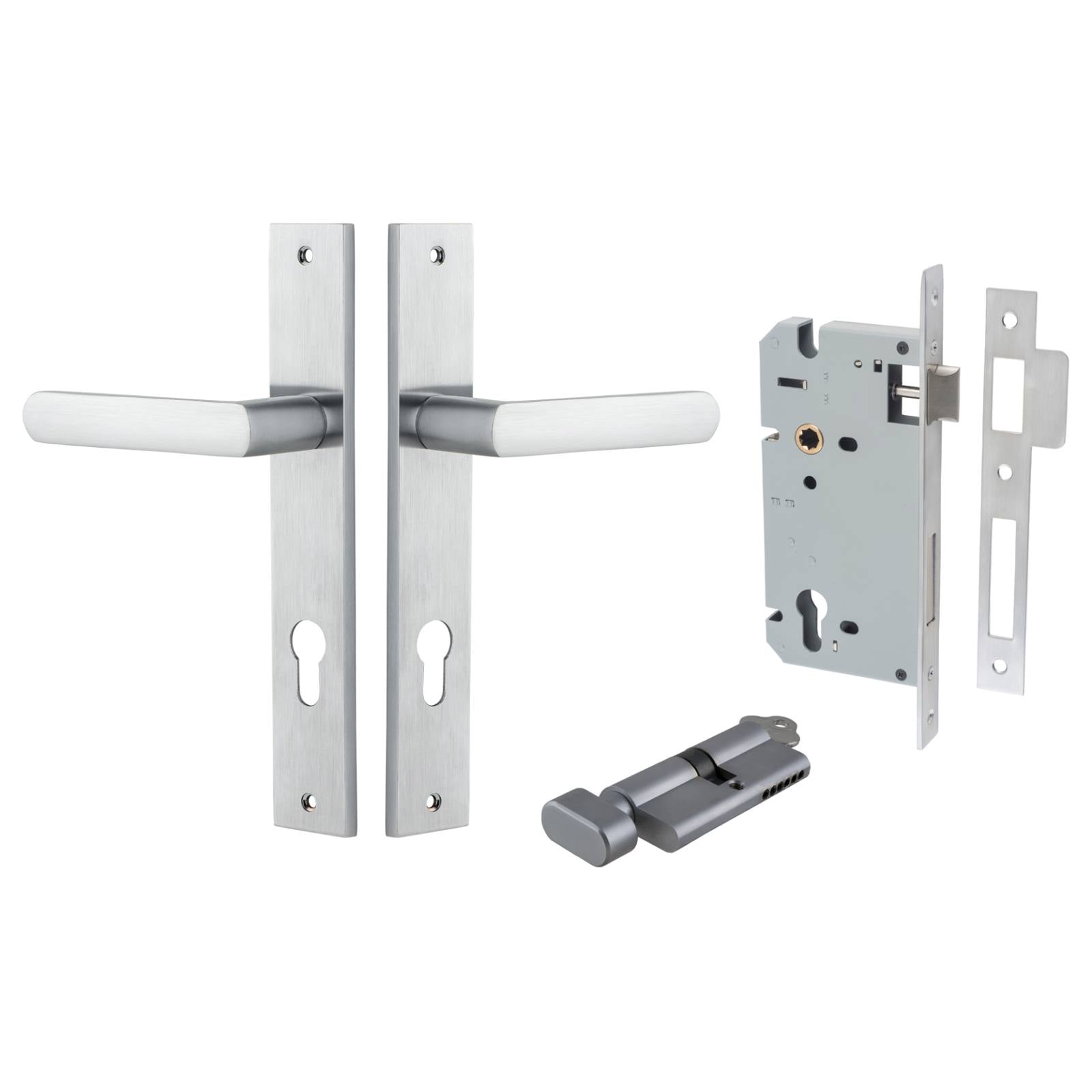 Osaka Lever Rectangular Backplate Entrance Kit w High Security Lock Brushed Chrome