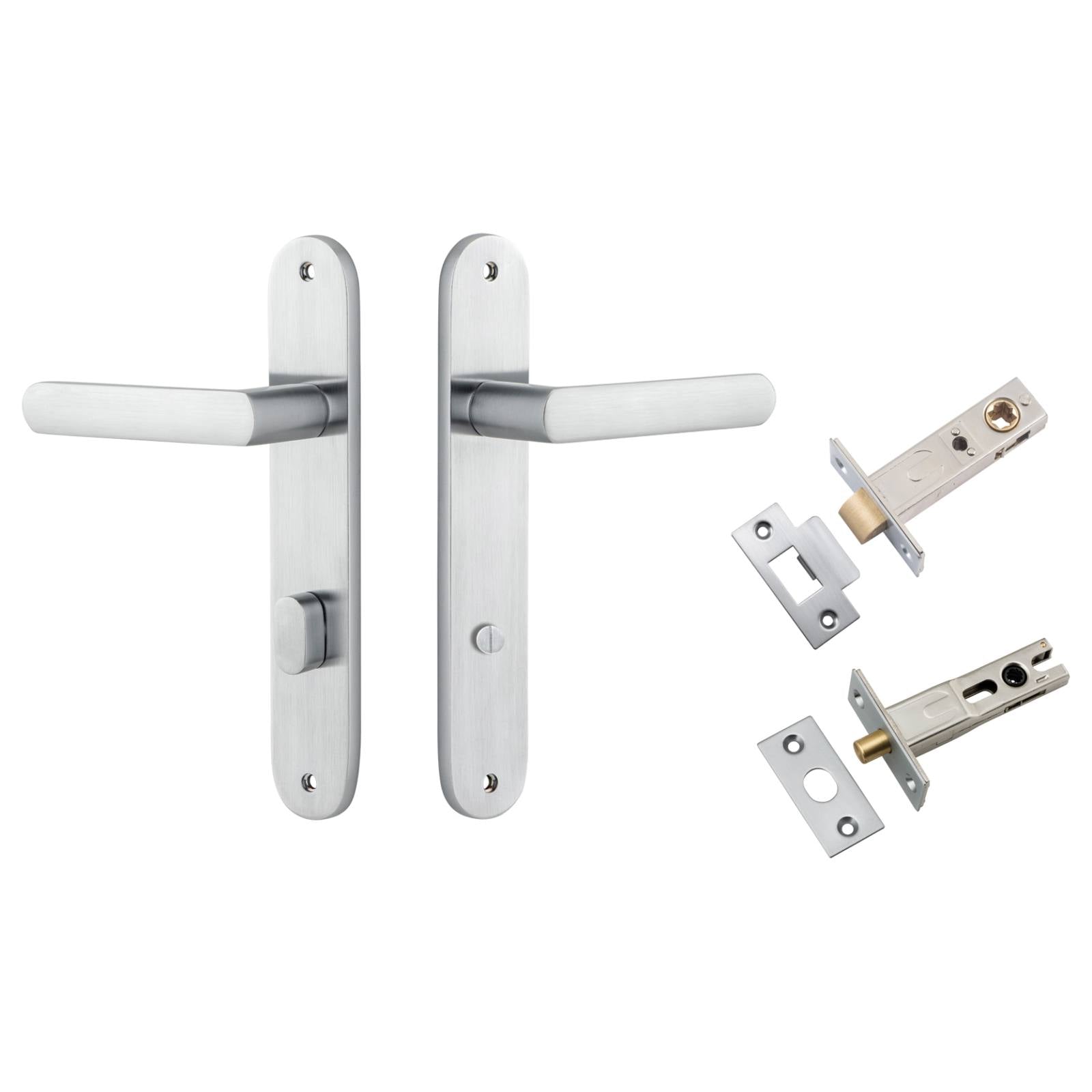 Osaka Lever Oval Backplate Privacy Kit w Privacy Turn Brushed Chrome